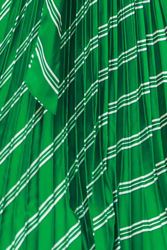 Kelly Green Striped Pleated Dress