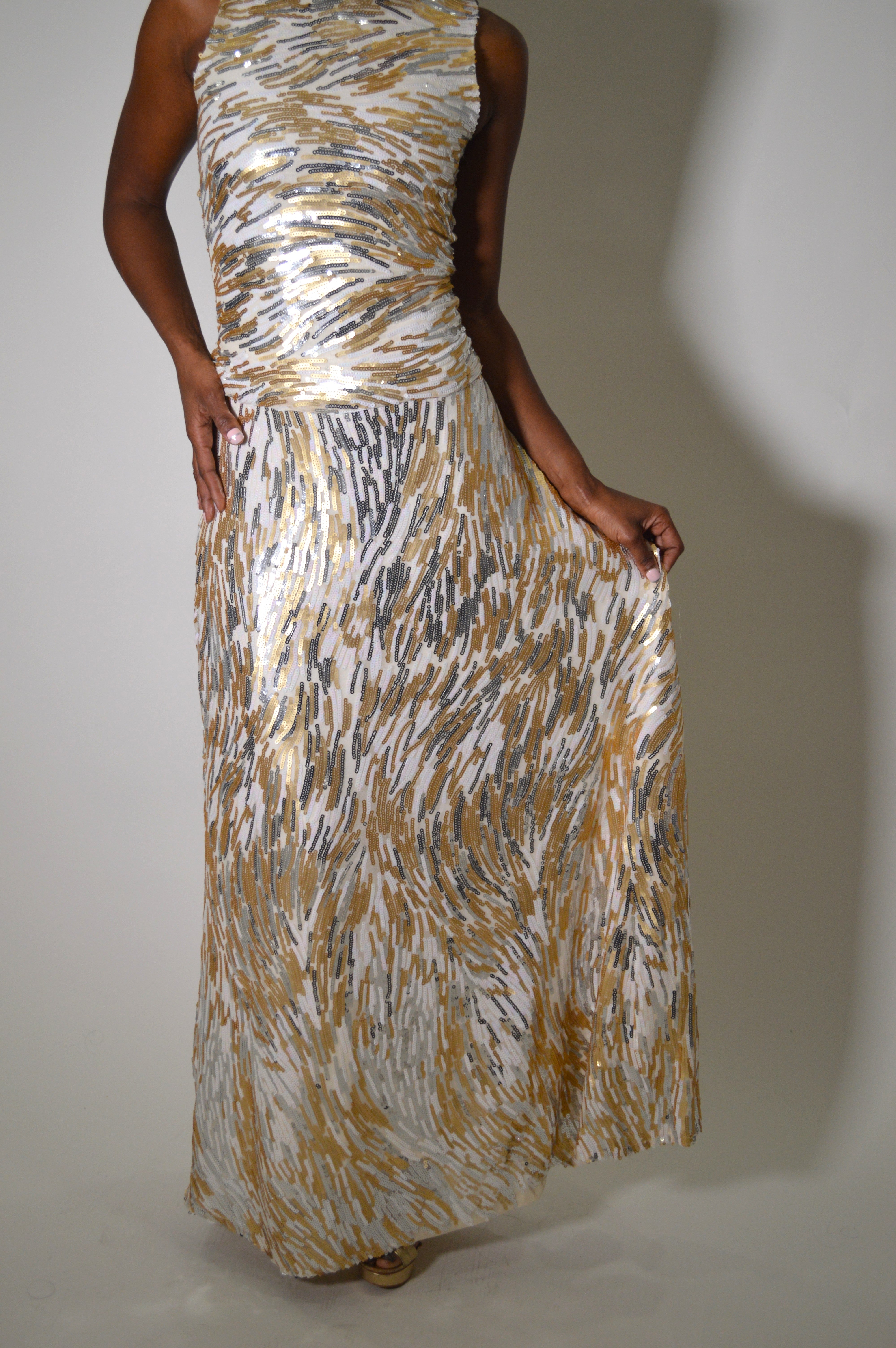 Gold and Silver Sequin Maxi Skirt