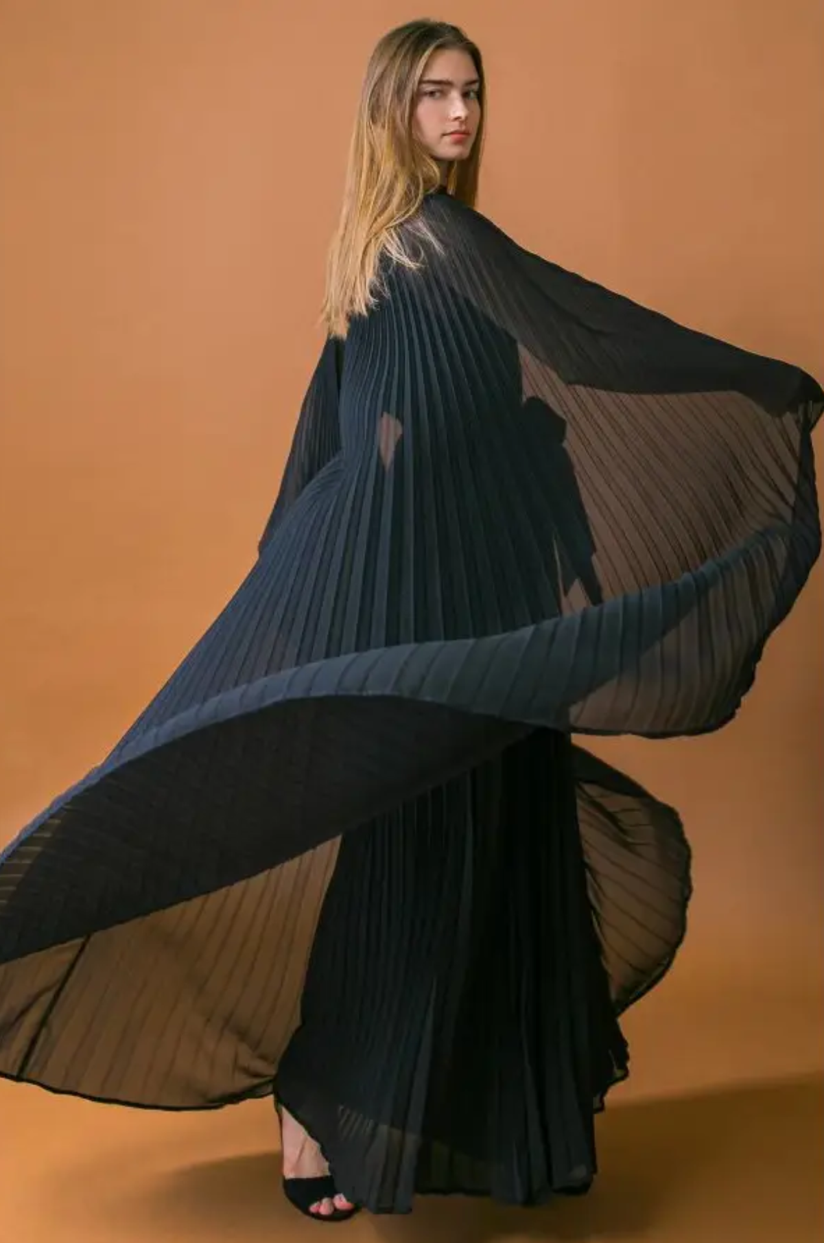 black pleated maxi dress