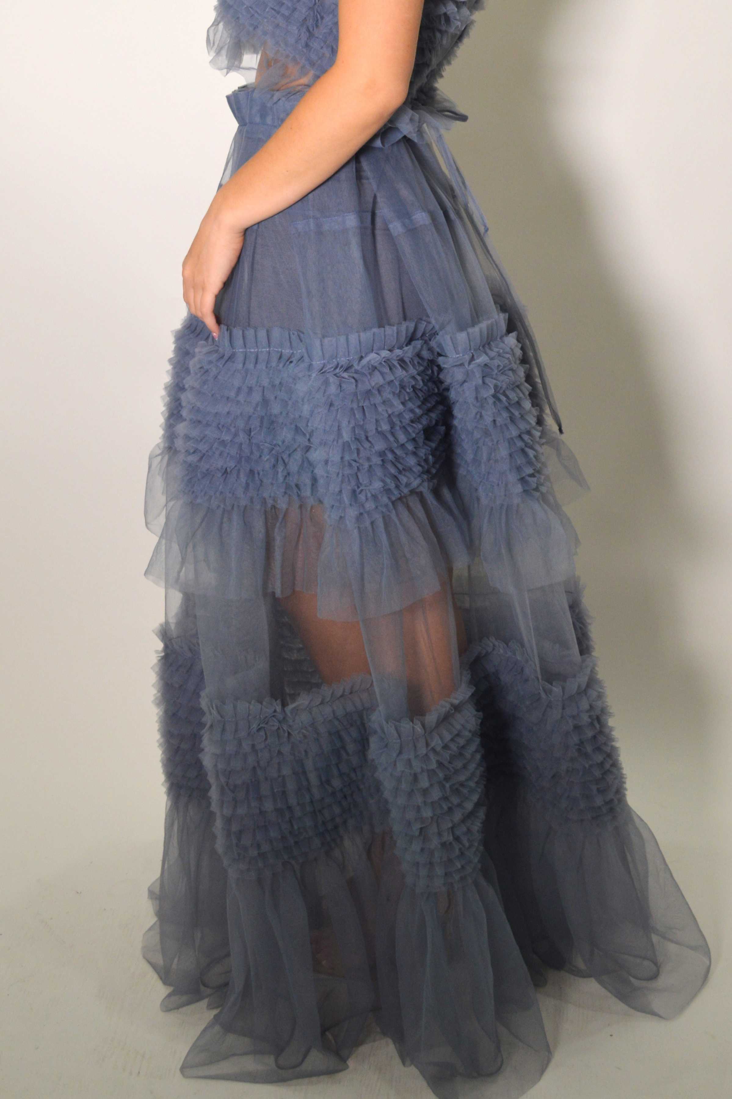 Sheer Ruffel Maxi Skirt