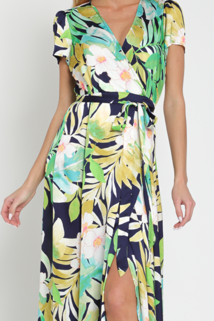 Floral Short Sleeve Wrap Dress
