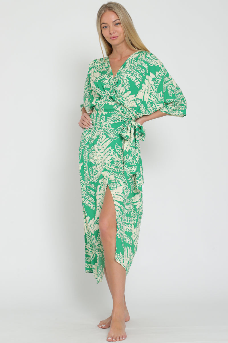 Kimono Sleeve Wrap Midi Dress