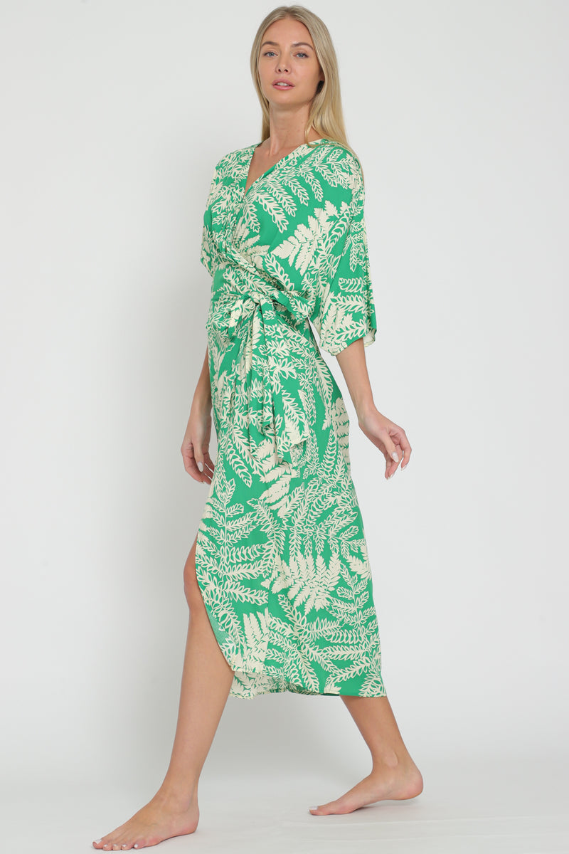 Kimono Sleeve Wrap Midi Dress