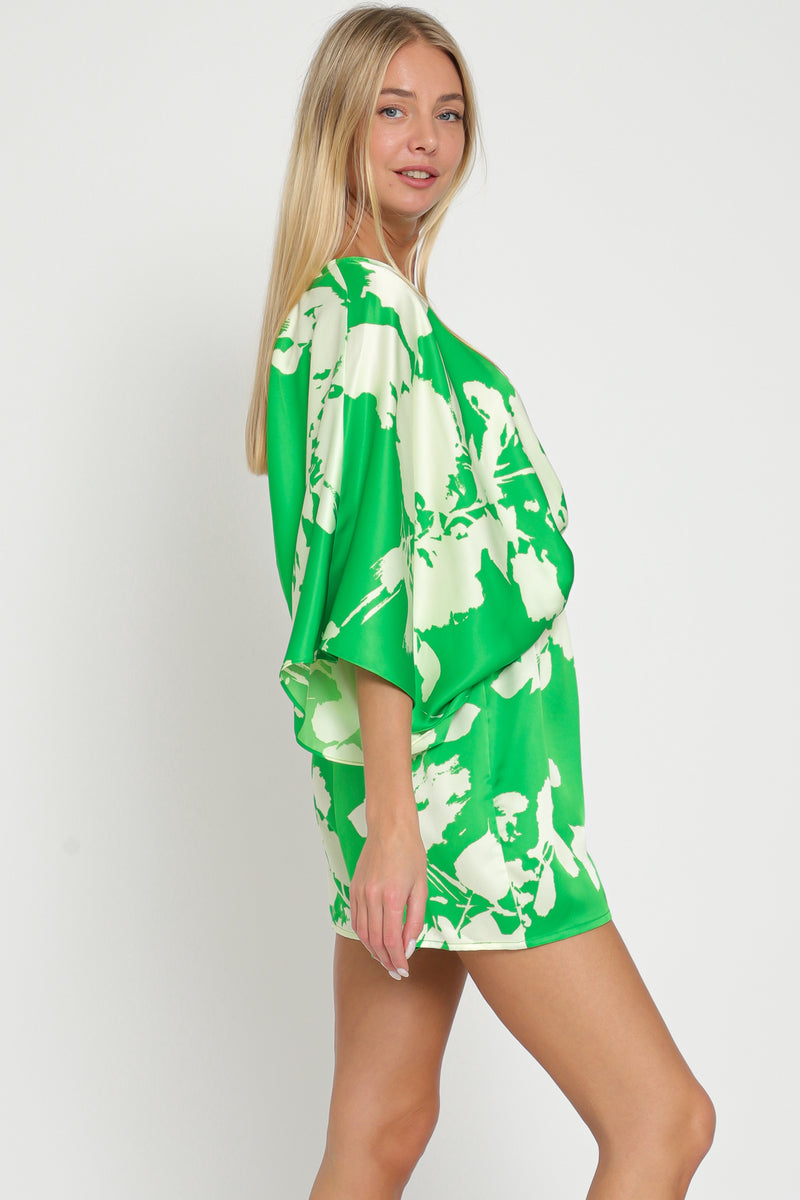 Kimono sleeve tie back neck elastic waisted ROMPER