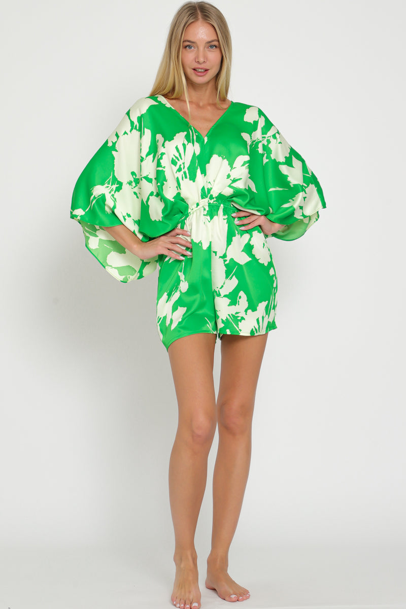 Kimono sleeve tie back neck elastic waisted ROMPER