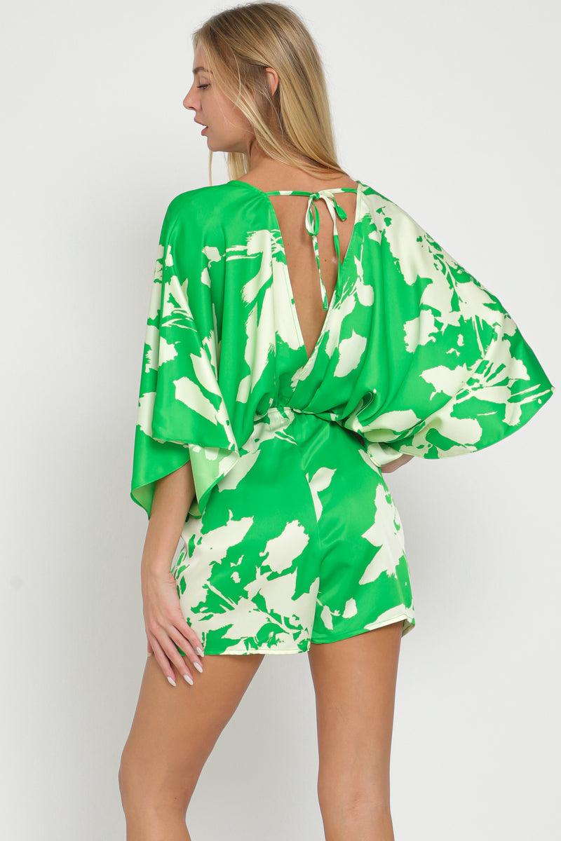 Kimono sleeve tie back neck elastic waisted ROMPER