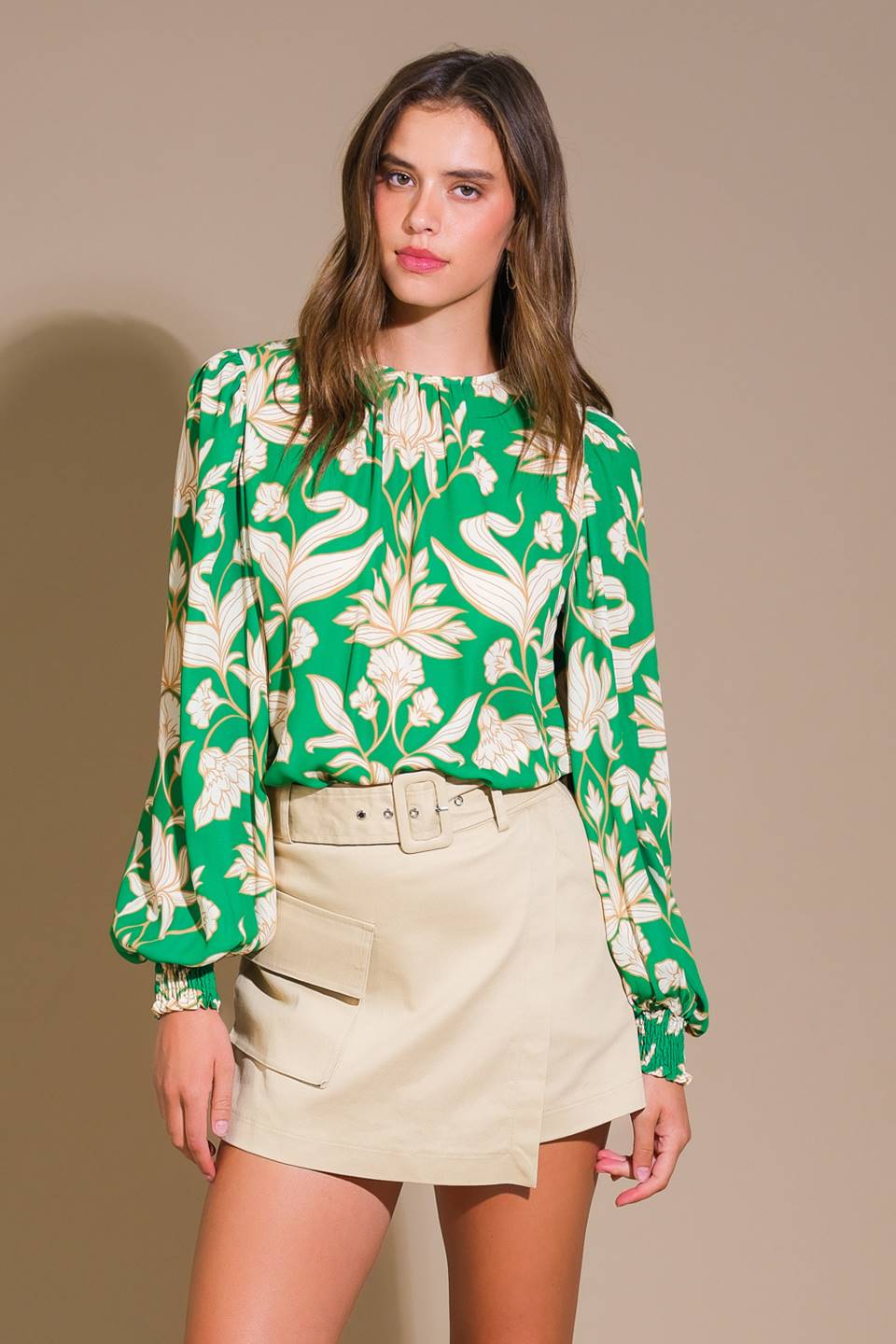 Floral Printed Woven Long Sleeve Top