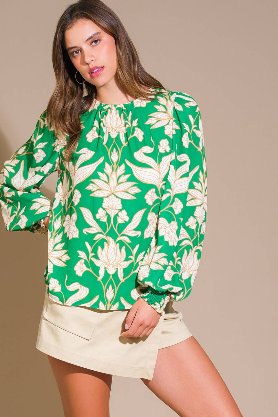 Floral Printed Woven Long Sleeve Top