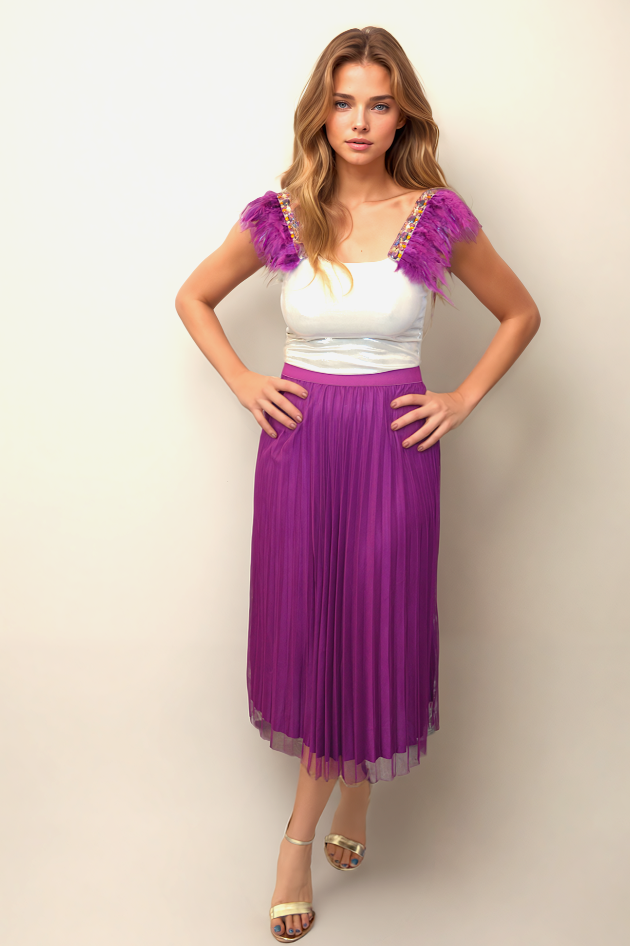 Pearl Jeweled Feather Top