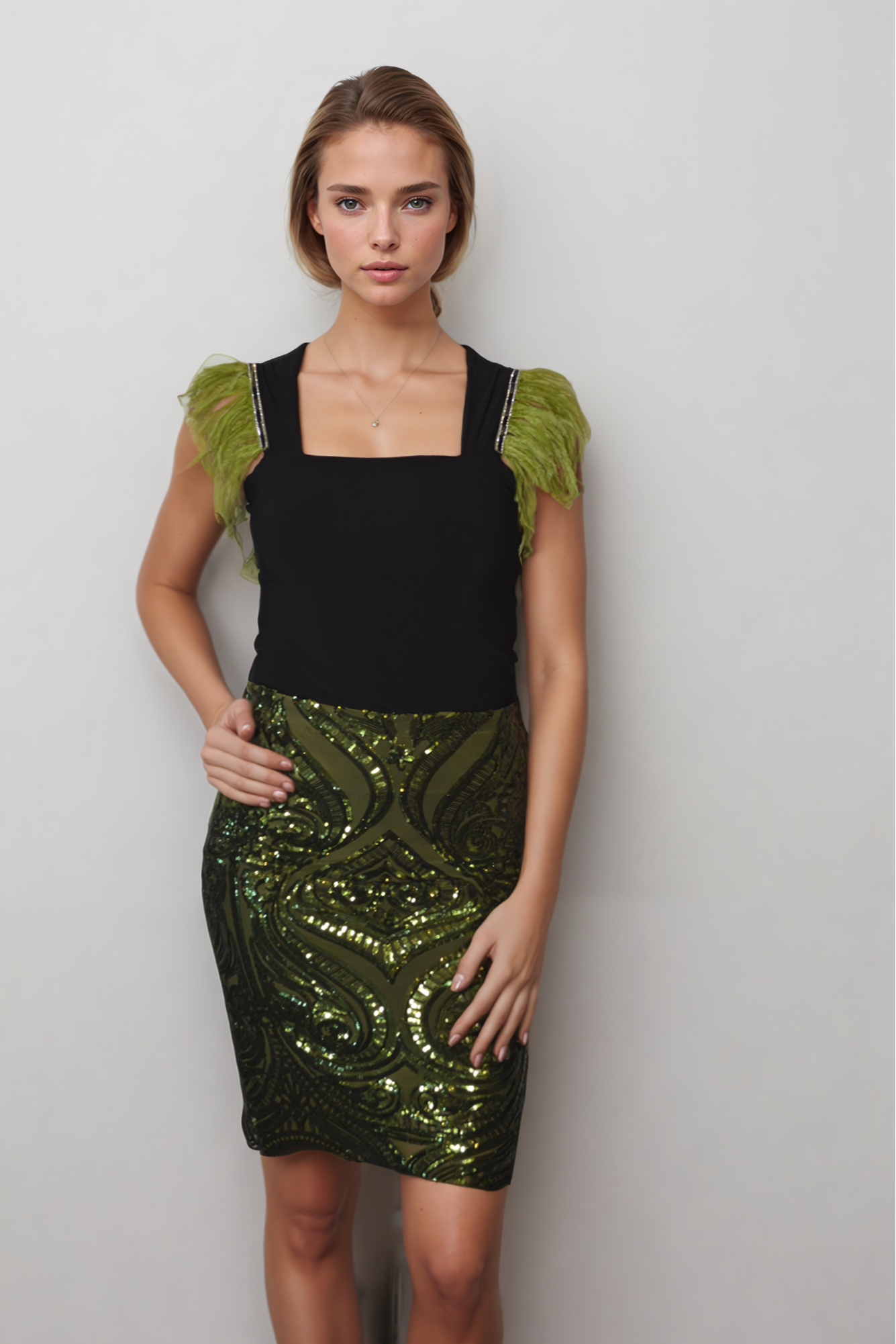 Sequin Fern Pencil Skirt
