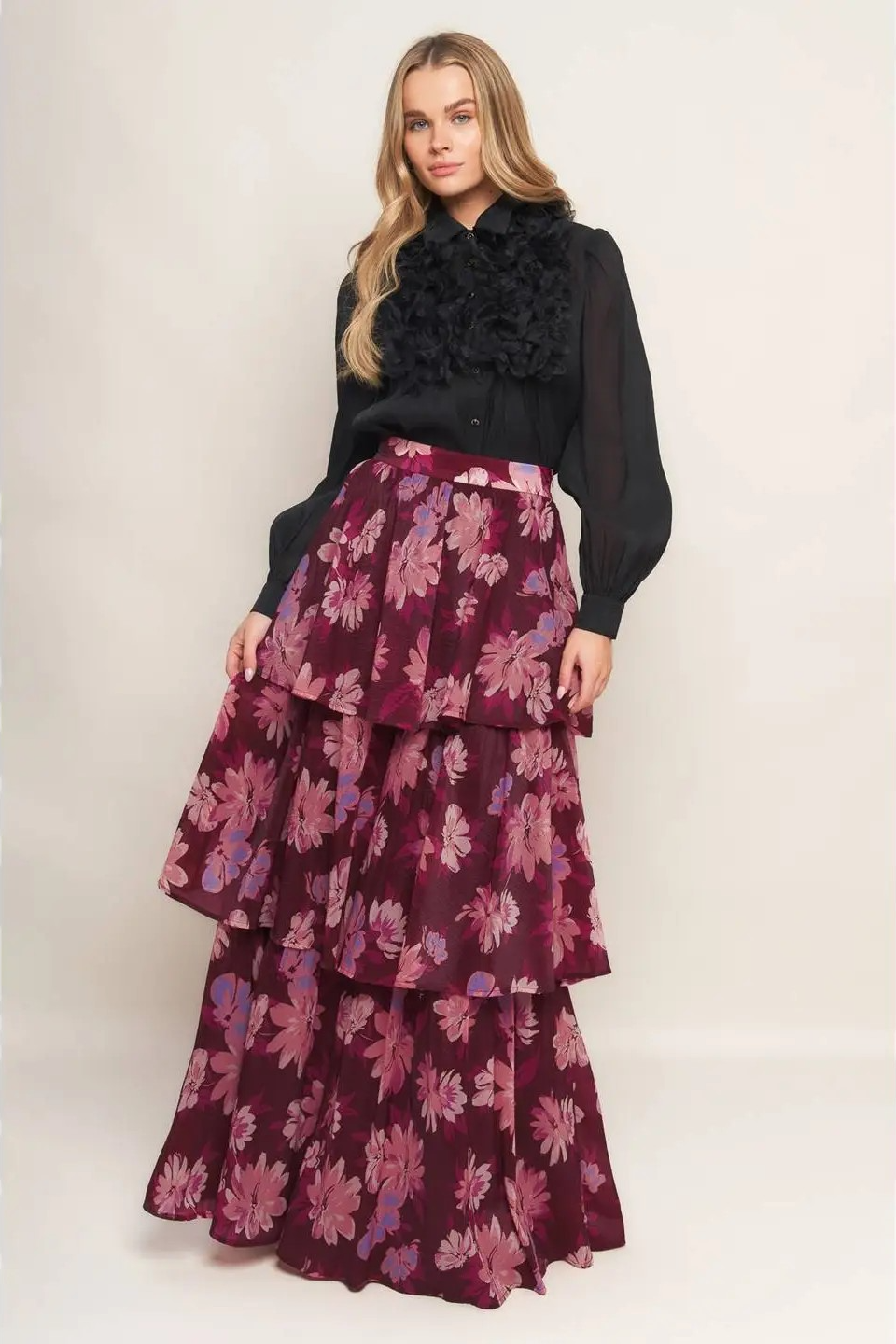 Floral 3 Tier Maxi Skirt