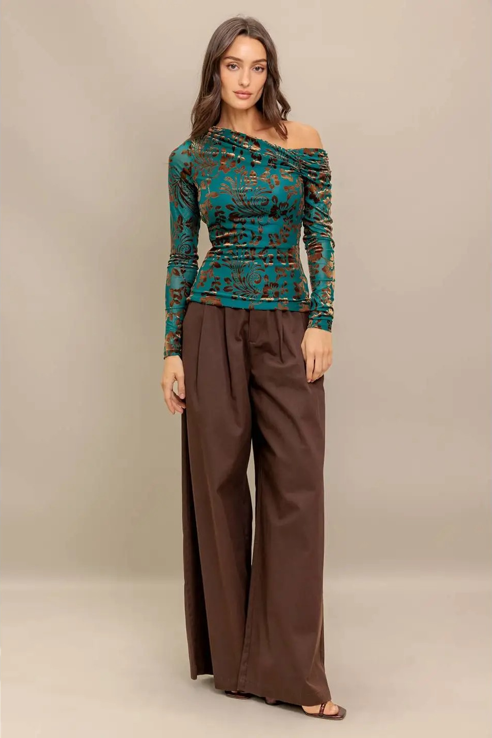 Flocked Asymmetrical Open Arm Top
