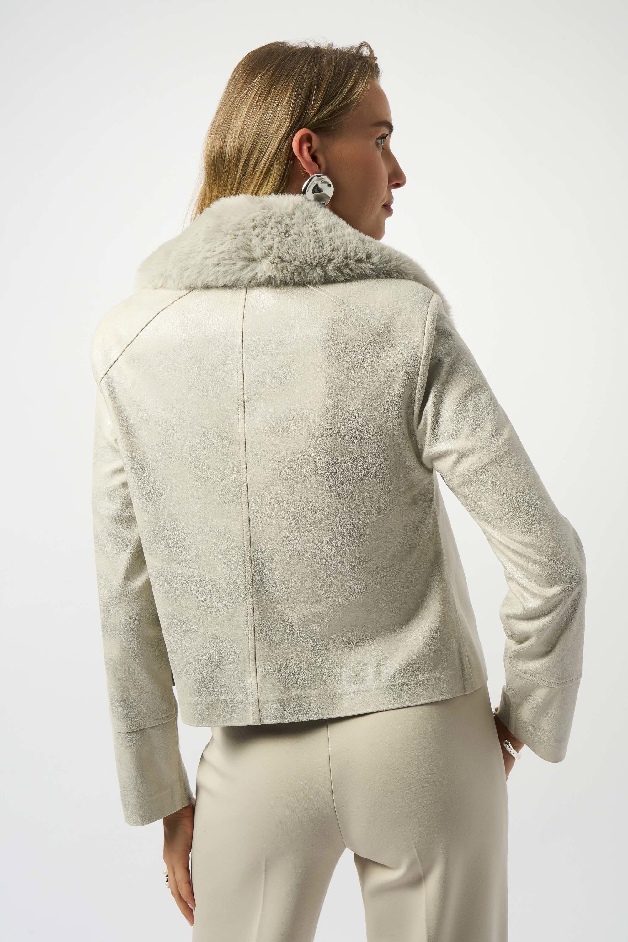 Foiled Suede Swing Jacket with Faux Fur Collar