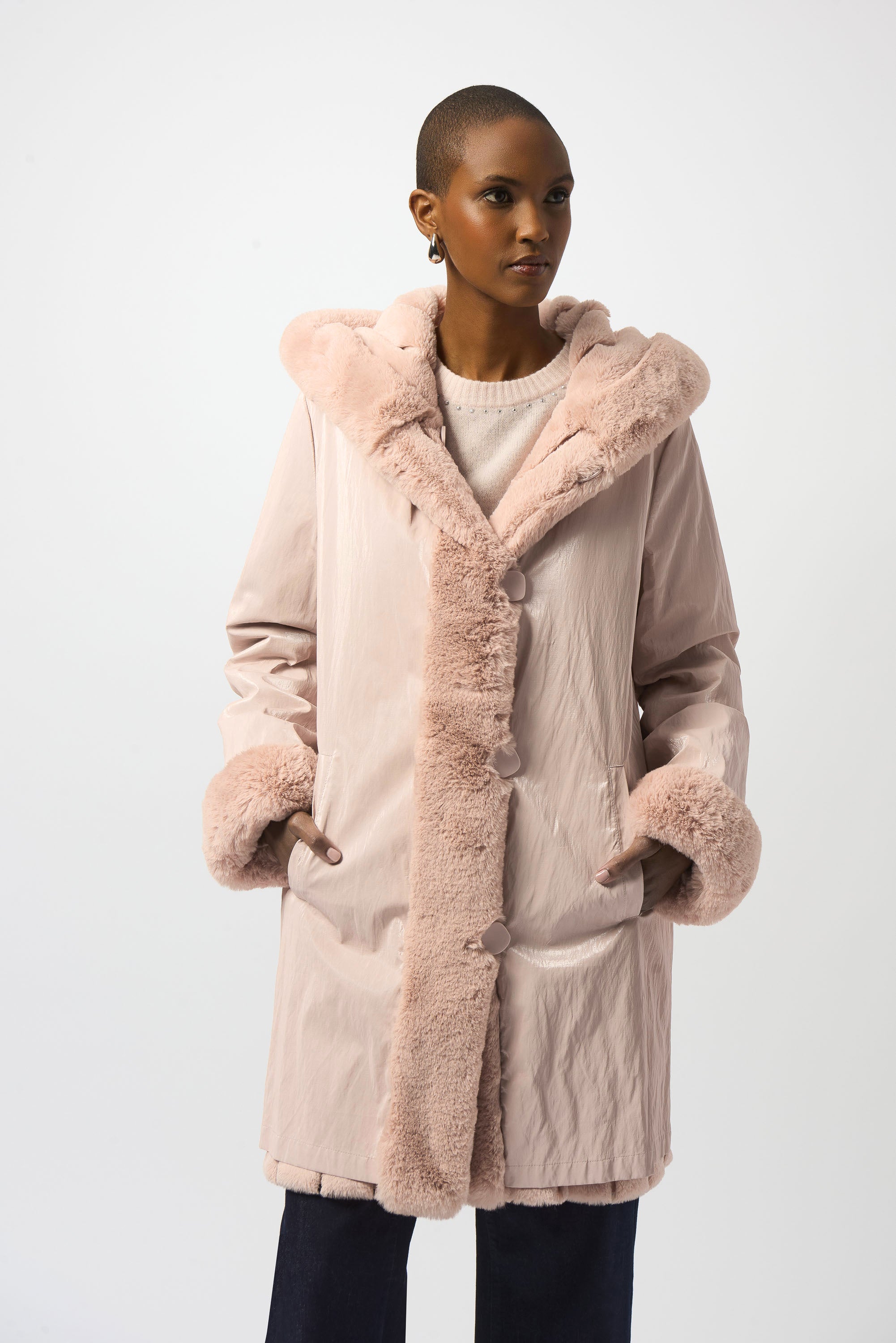 Faux Fur Reversible Hooded Coat