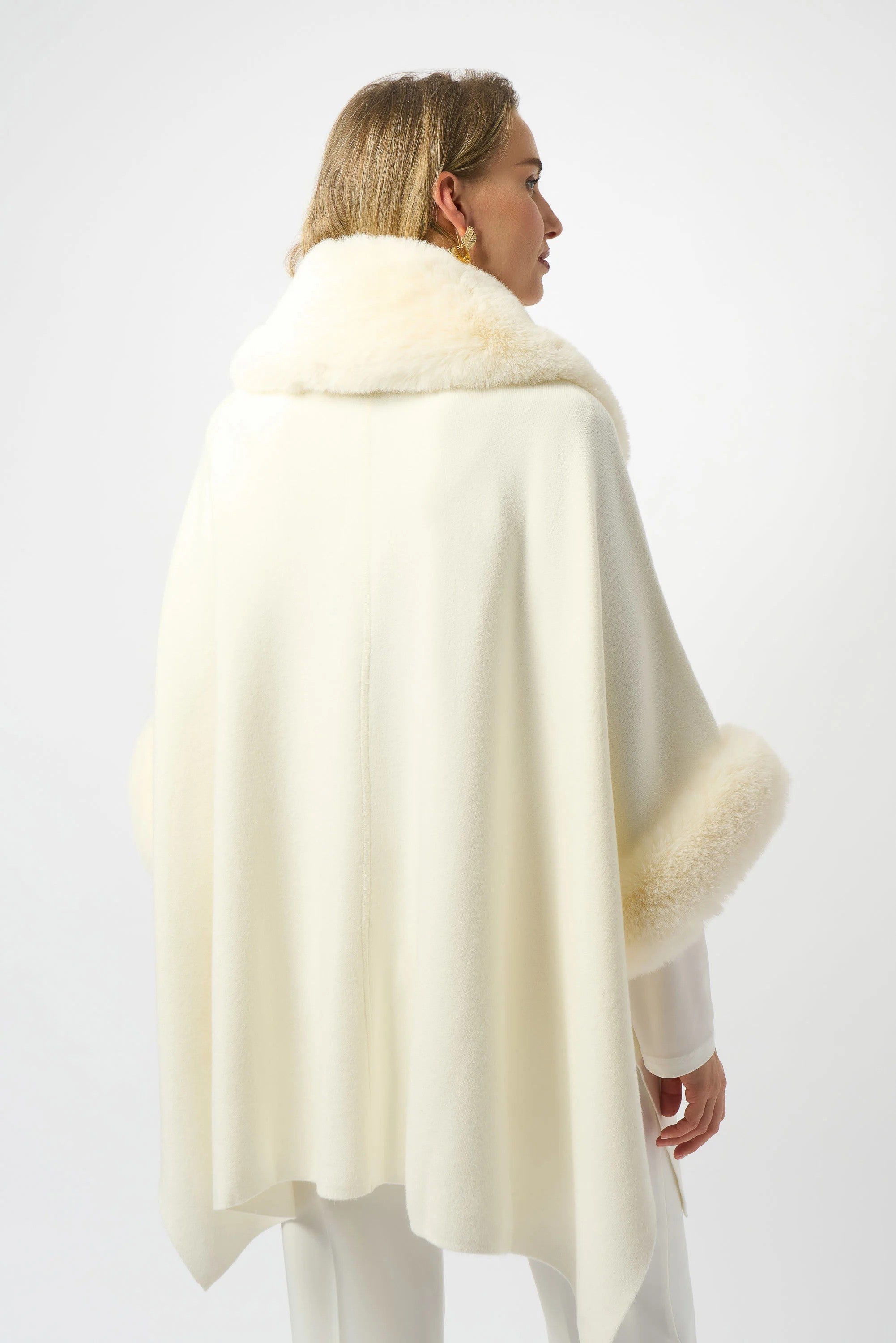 Brushed Jacquard and Faux Fur Cape