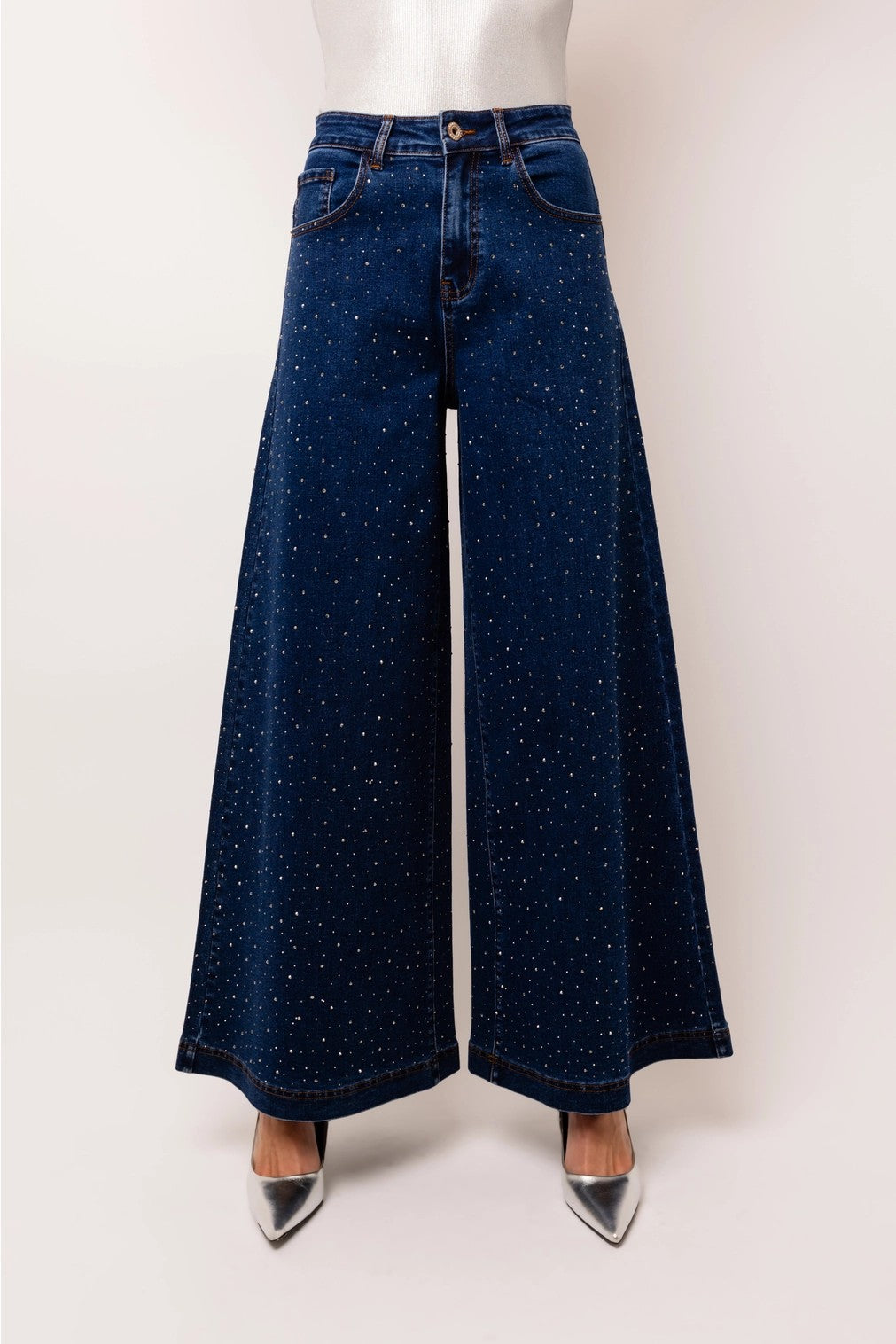 Wide Leg Diamonte Dark Wash Jean