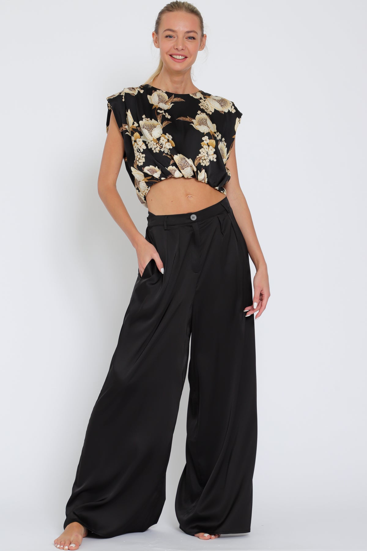 Shoulder Pad Crop Top