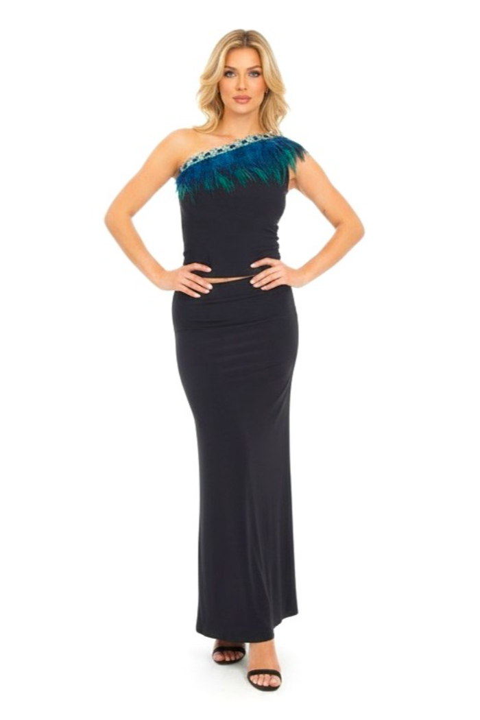 One Shoulder Feather Top larably One Shoulder Feather Top larably