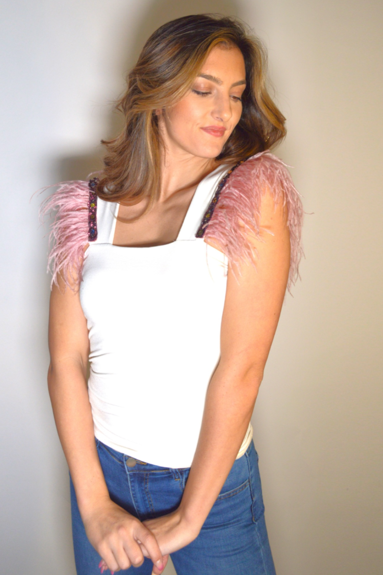 Ostrich  Sleeve Feather Top