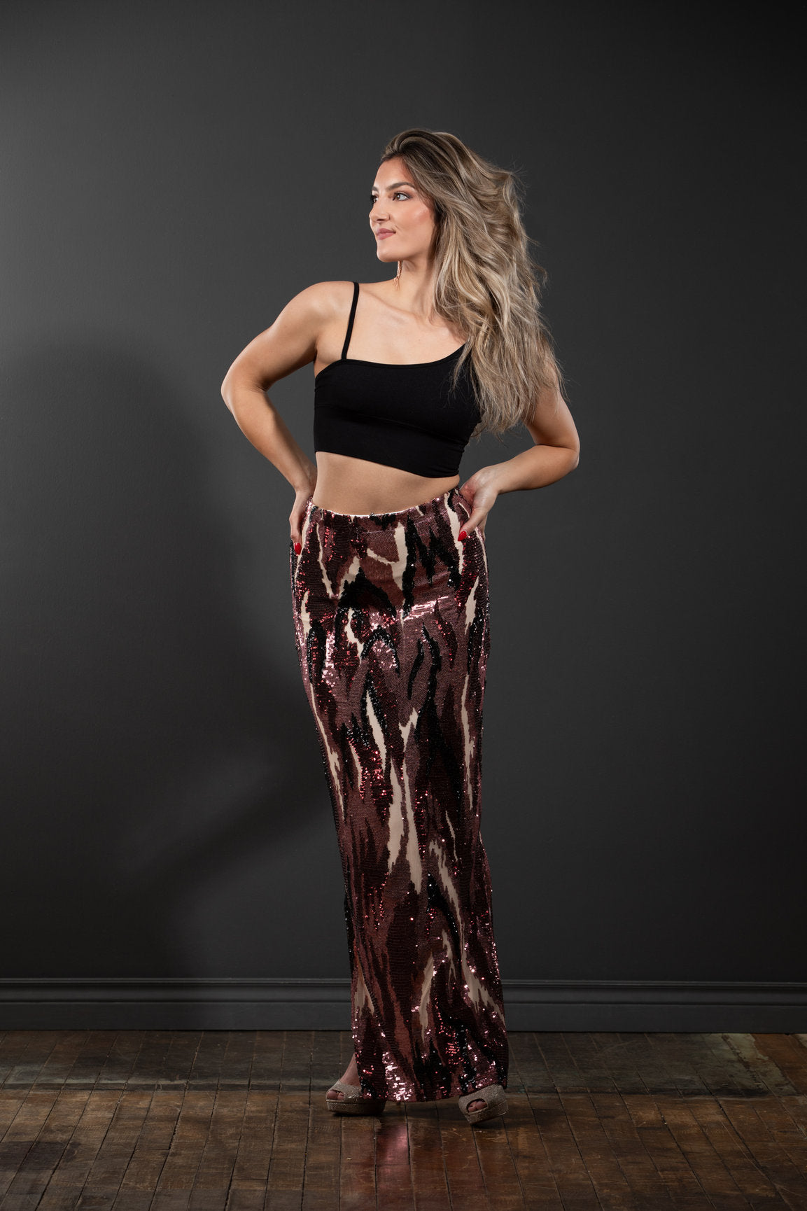 Sequin Pencil Skirt with Slit