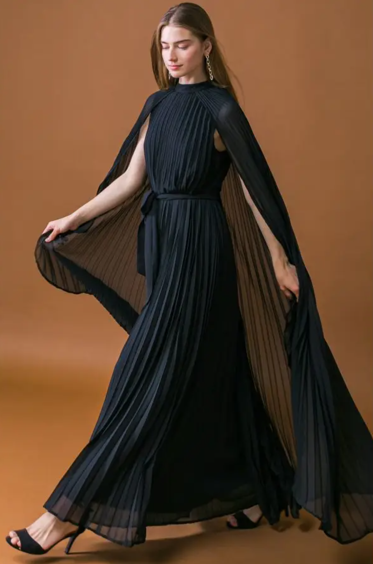black pleated maxi dress
