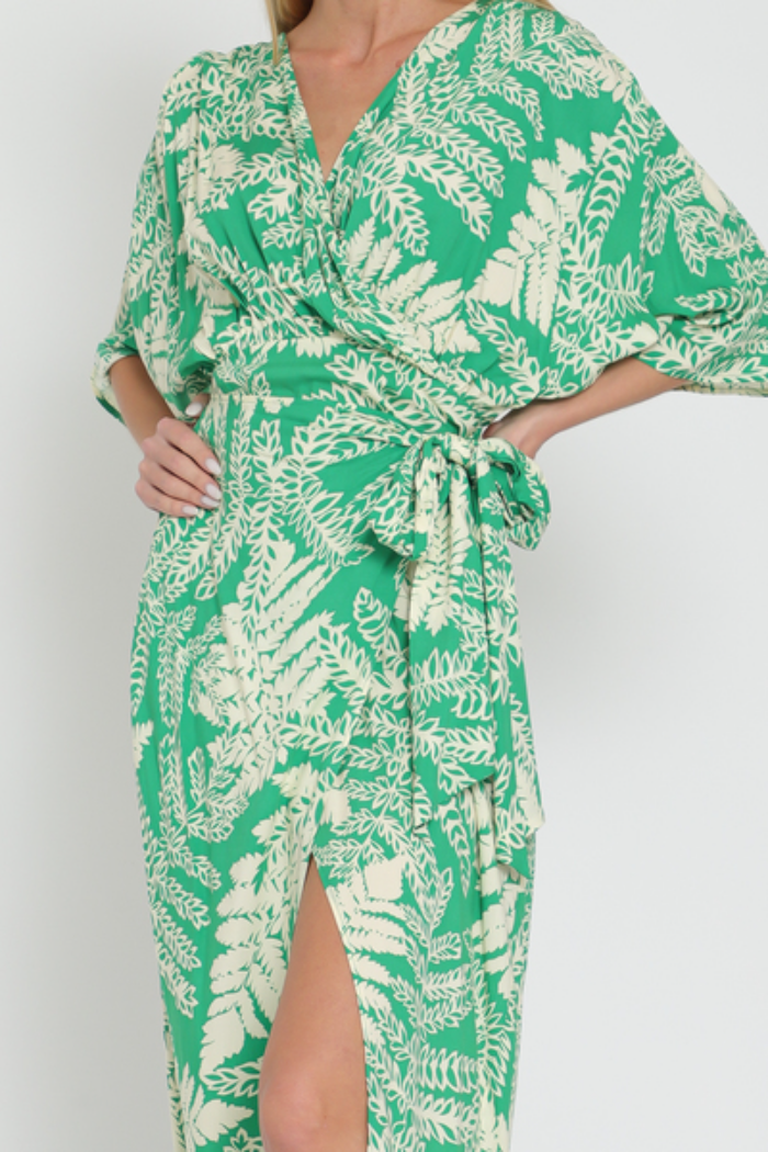 Kimono Sleeve Wrap Midi Dress