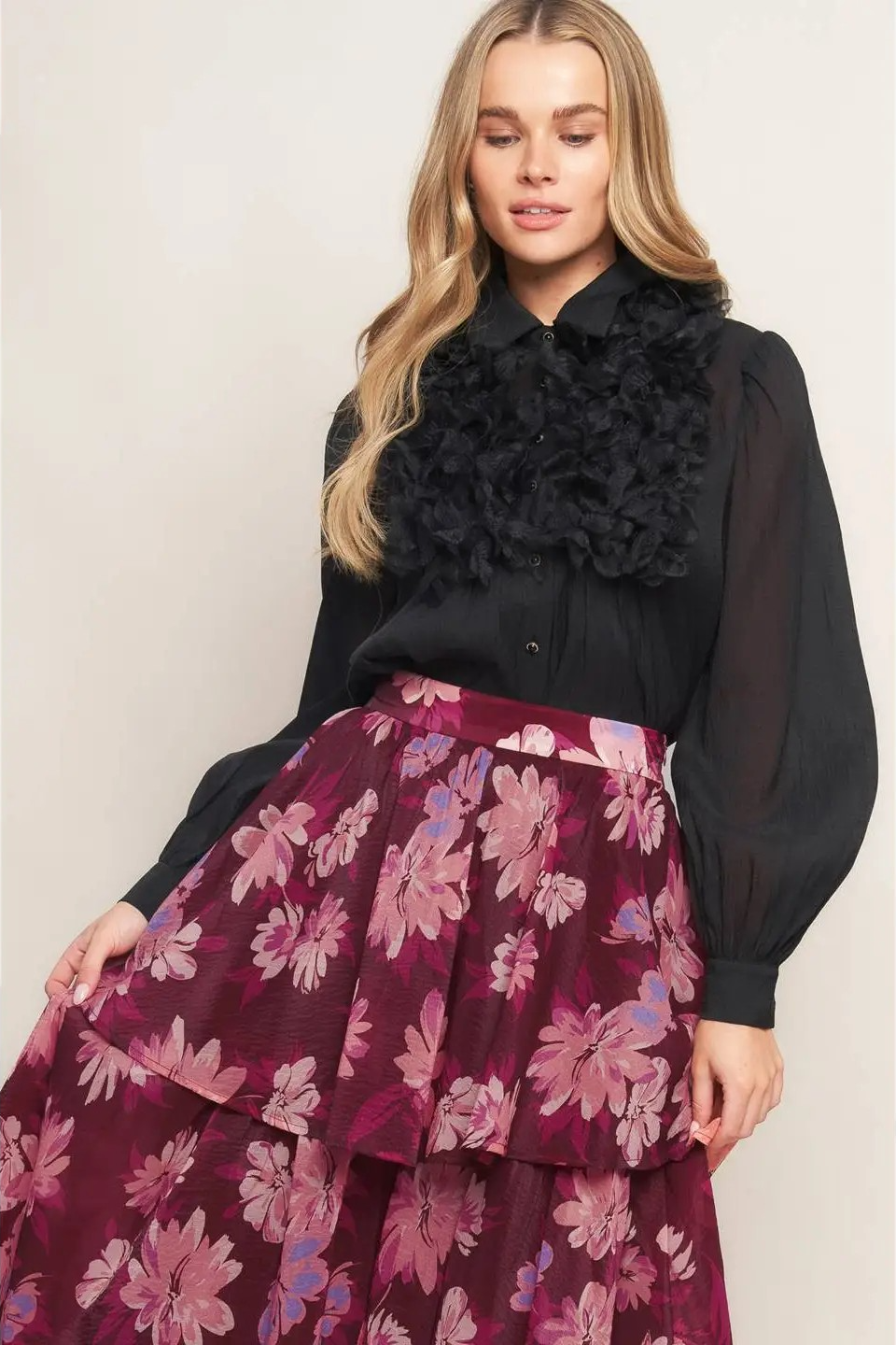 Floral 3 Tier Maxi Skirt