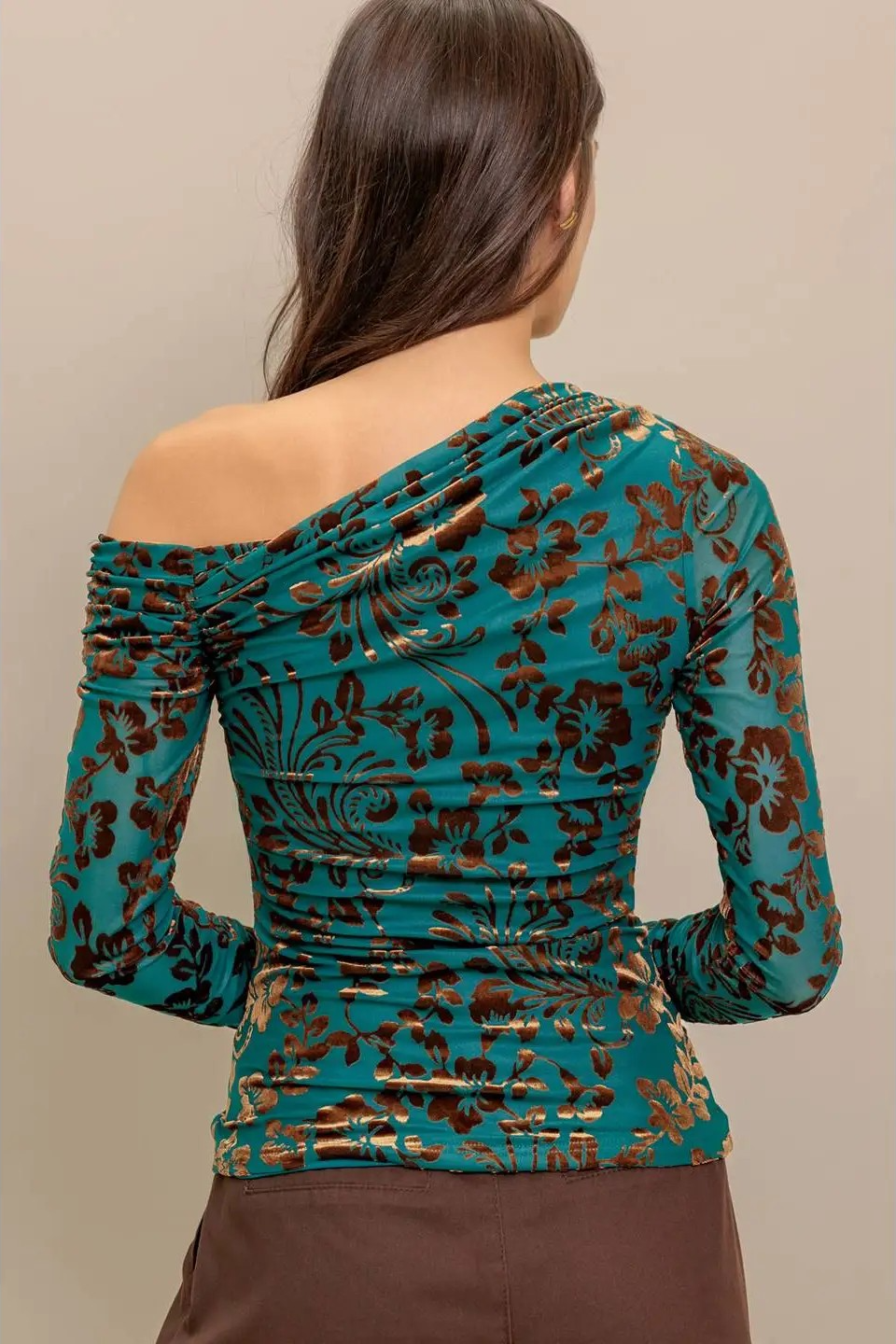 Flocked Asymmetrical Open Arm Top